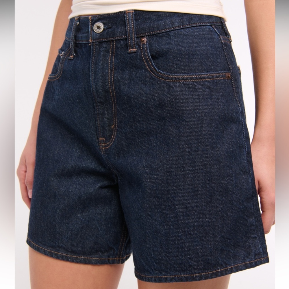 Classic High-Waist Dark Blue Denim Women's Shorts